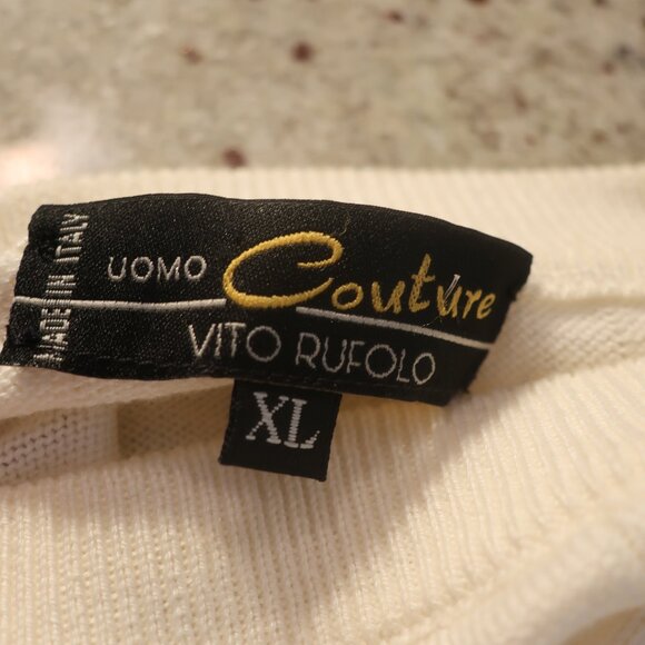 Mens Uomo Couture Vito Rufolo Ivory Knit Cotton Blend Short Sleeve Sweater XL * - Picture 7 of 7